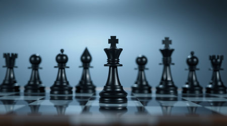 Chess business concept with king and pawns on the chessboardの写真素材