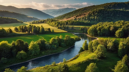 Aerial view of a beautiful valley in the Carpathian mountainsの写真素材