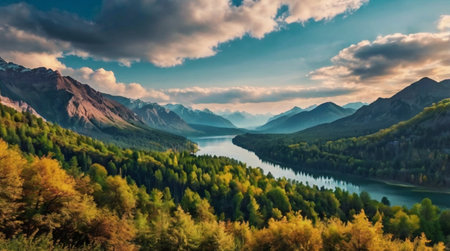 panoramic view of the mountain lake in autumn. Russia.の写真素材