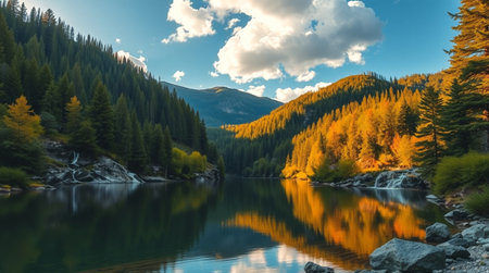 Mountain lake in the autumn forest. Lake in the mountains.の写真素材