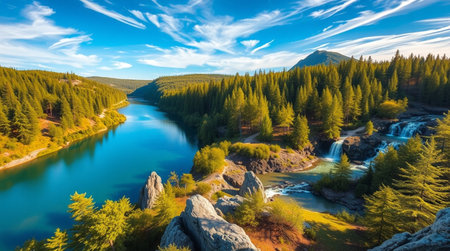 Panoramic view of a river in Altai Republic, Russiaの写真素材