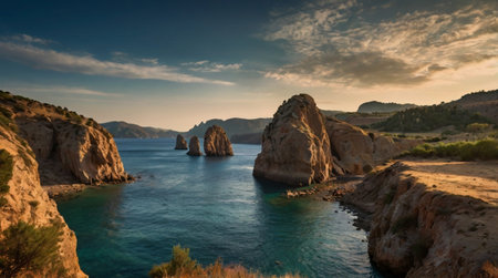 Sunset at the coast of the island of Zakynthos, Greeceの写真素材