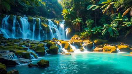 Beautiful waterfall in the jungle of Thailand. Beautiful waterfall in the forest.の写真素材