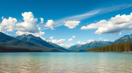 Mountains and lake in Jasper National Park, Alberta, Canada.の写真素材