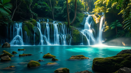 Beautiful waterfall in deep forest at Huay Mae Kamin waterfall National Park, Kanchanaburi, Thailand