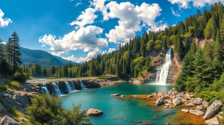 Beautiful waterfall in the mountainsの写真素材