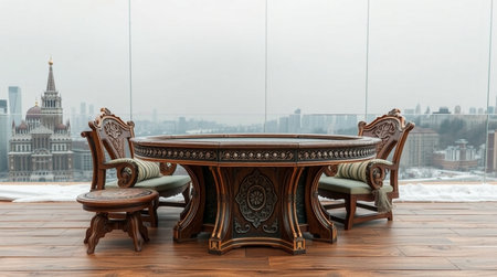 Wooden table and chairs in the living room. 3d renderingの写真素材