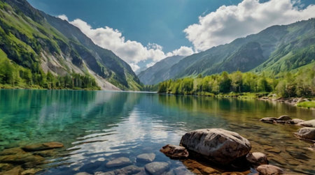 Mountain lake in the highlands of the Altai Republic.の写真素材