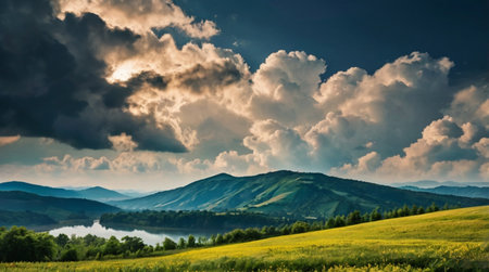Landscape with mountains and lake in Carpathian, Ukraine.の写真素材
