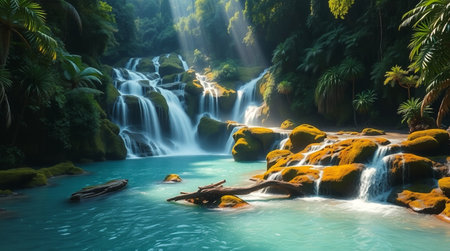 Beautiful waterfall in tropical forest, Thailand. Nature landscape background.の写真素材