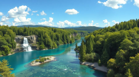 Aerial view of the Plitvice Lakes National Park, Croatiaの写真素材