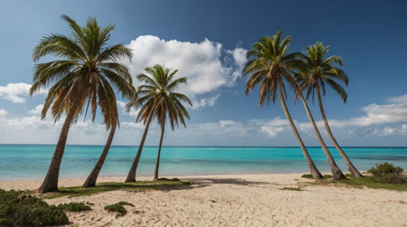 Palm trees on a tropical beach in Cayo Largo, Cubaの写真素材