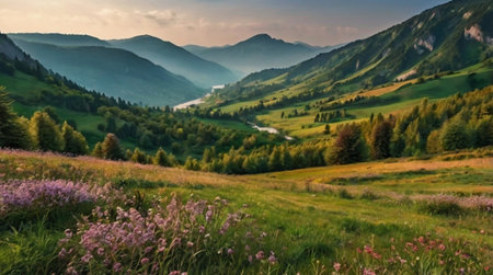 Beautiful summer landscape in the Carpathian mountains, Ukraine.の写真素材