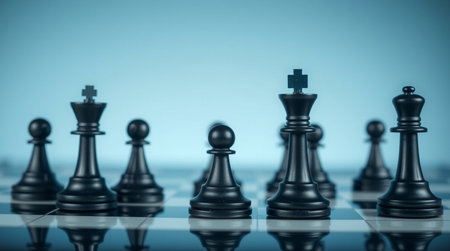 Chess pieces on a chessboard. Concept of business strategy, leadership and successの写真素材