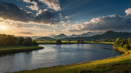 Panoramic view of a lake and mountains in Bavaria, Germany