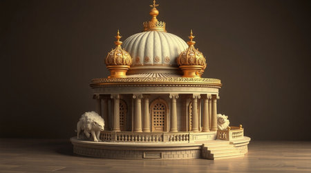 3d illustration of a classic indian temple with golden domesの写真素材