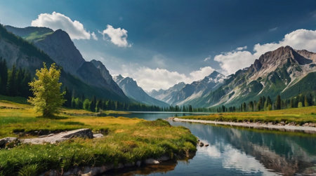 Panoramic view of the mountain lake. Altai, Russiaの写真素材