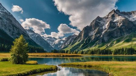 Mountain lake in the highlands of Kyrgyzstan.の写真素材