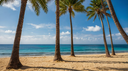 Beautiful tropical beach with palm trees and blue sea. Panoramaの写真素材