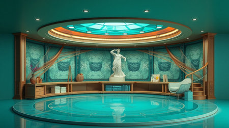 3d rendering of the interior of a hotel room with a swimming poolの写真素材