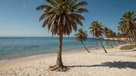 Palm trees on the beach in the tropical island of Curacaoの写真素材