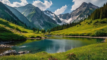 Beautiful alpine lake in the mountains. Mountain lake in the Alps.の写真素材