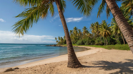 Palm trees on a tropical beach in Seychelles.の写真素材