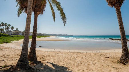 Palm trees on the beach in Benidorm Costa Blanca Spainの写真素材