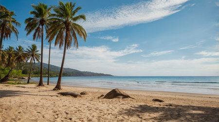 Palm trees on the beach, panoramic viewの写真素材