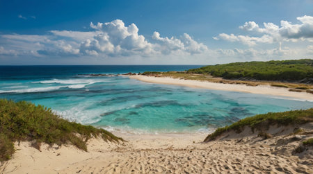 Panoramic view of the beach on the Caribbean island of Barbadosの写真素材