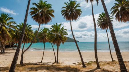 Palm trees on a tropical beach in Costa Rica, Central Americaの写真素材