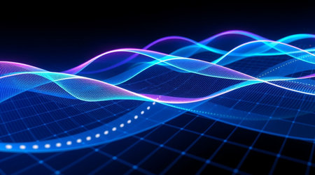 3d illustration of abstract technology background with blue and violet glowing lines