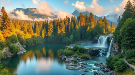 Fantastic panorama of the mountain lake in the forest
