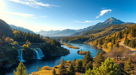Autumn alpine landscape with lake and mountain peaks. Beautiful nature scene.