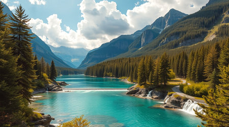 Beautiful turquoise lake in the mountains of the Canadian Rockiesの写真素材