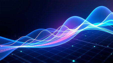 Abstract technology background with glowing lines and particles. 3D Renderingの写真素材
