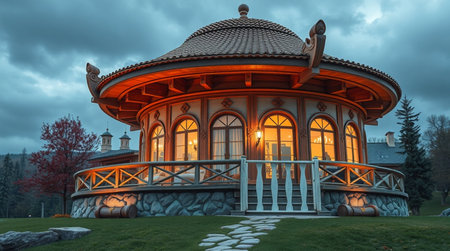 Gazebo in the park at dusk, Sochi, Russiaの写真素材