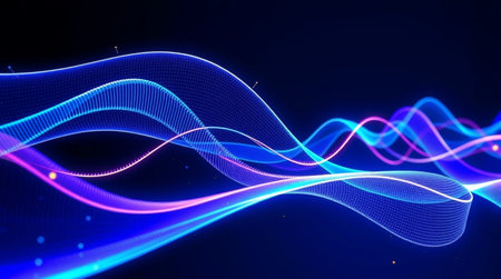 abstract blue wave line on dark background. 3d render illustration