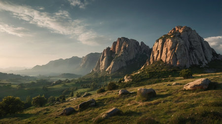 Panoramic view of the mountains of Montserrat, Catalonia, Spainの写真素材