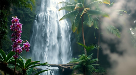 Tropical waterfall in the rainforest of Bali island, Indonesia
