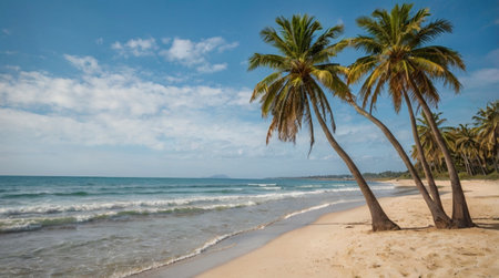 Coconut palm trees on the sandy beach in Sri Lanka.の写真素材