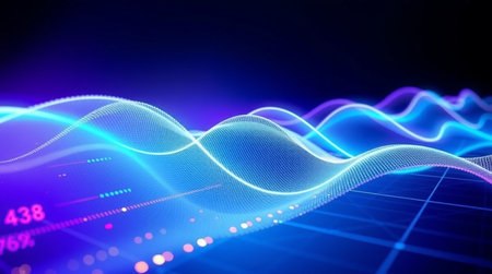 3d illustration of abstract digital background with glowing particles, depth of field