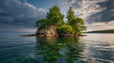 Beautiful seascape with small island in the sea. Panoramaの写真素材