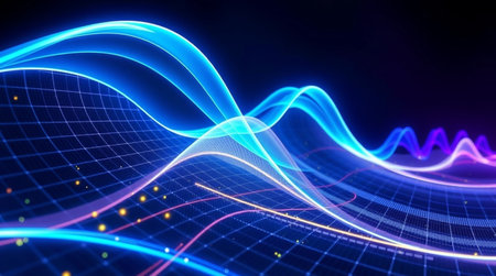 Futuristic technology wave with glowing lines, 3d render abstract background