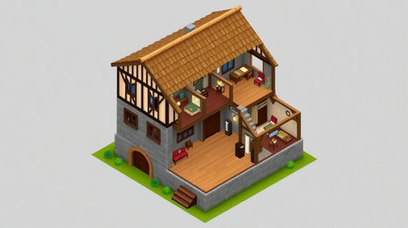3d isometric building, house, architecture, vector, illustrationの写真素材