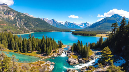 Beautiful turquoise lake in Canadian Rockies, Alberta, Canadaの写真素材