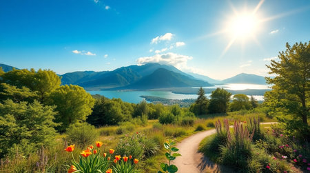Panoramic view of Lake Ohrid in summer, Macedonia.の写真素材