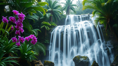 Beautiful waterfall in tropical forest. Beautiful waterfall in the rainforest.の写真素材