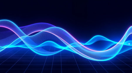 abstract technology background with blue wave lines. 3d vector illustration