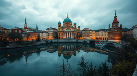 Panoramic view of the Basilica of St. Nicholas in Krakow, Polandの写真素材